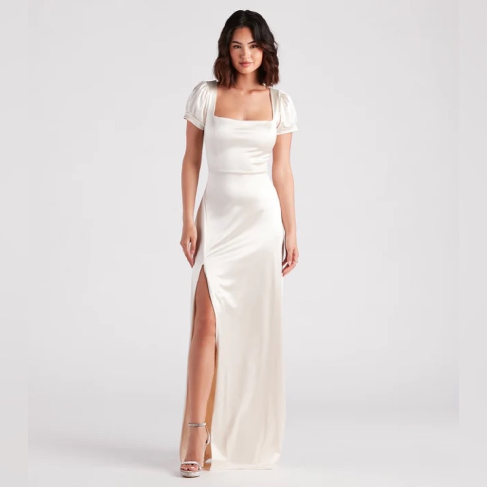 Gold Satin Formal Dress Size Large